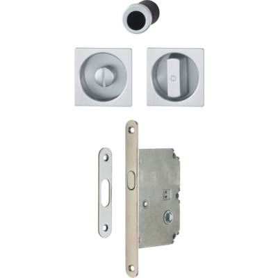 Set pour porte coulissante tire-doigt + poignée cuvette carrée finition chromé satiné avec verrou de condamnation - Gedimat - HOPPE