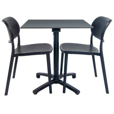 Lot de 1 table pliante 70x70cm gris anthracite + 2 chaises terrasse - RestooTab