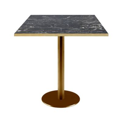 Table pied Doré 70x70cm marbre noir brillant chants laiton - intérieur - RestooTab