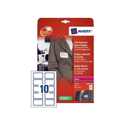 Boite de 200 badges adhésifs 50 x 80 mm Tissu Blanc Liseré bleu