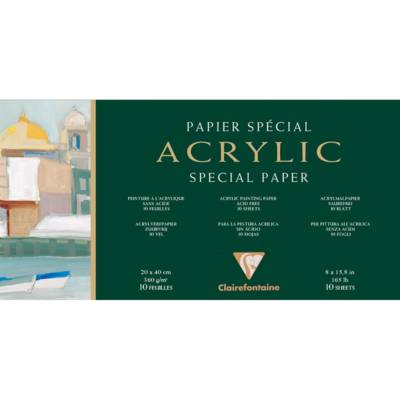 Bloc encollé 4 côtés de papier dessin Acrylique 10 feuilles 20x40 cm 360g, Blanc