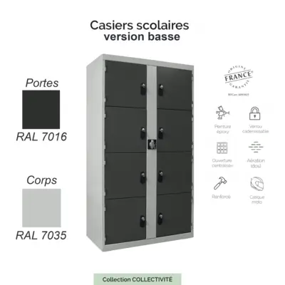 Bloc 8 Casiers Scolaires Visitables – Version Basse