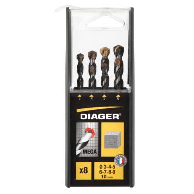 Foret béton MEGA D3/4/5/6/7/8/9/10 - coffret de 8 pièces - Gedimat - DIAGER