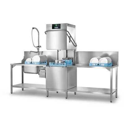 Lave vaisselle à capot - Paniers 50x50cm - Adoucisseur intégré, Doseur de lavage intégré, Doseur de rinçage intégré, Surpresseur de rinçage, Pompe de vidange