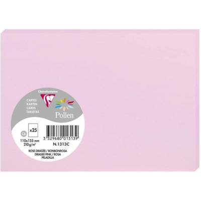 Paquets de 25 Cartes Simples 210g 110x155 rose dragée - CLAIREFONTAINE