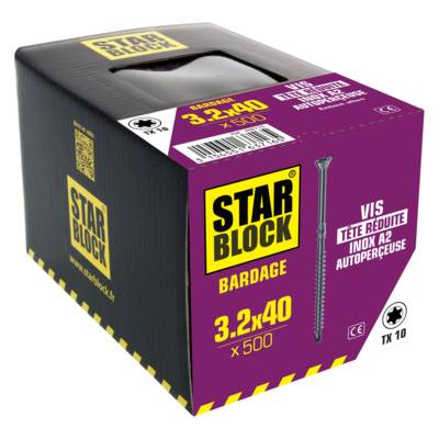 Vis STARBLOCK bardage inox A2 tête réduite crantée 3,2 x 40 mm - Gedimat
