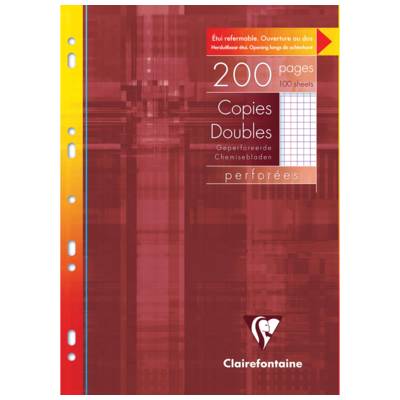 Etui de 200 Pages Copies doubles perforées 21x29,7 Q.5x5 + marge Blanc