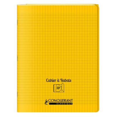Cahier à rabat agrafé 24x32cm 96P 90G grands carreaux polypro jaune