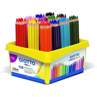 Schoolpack de 108 crayons de couleurs MEGA assortis
