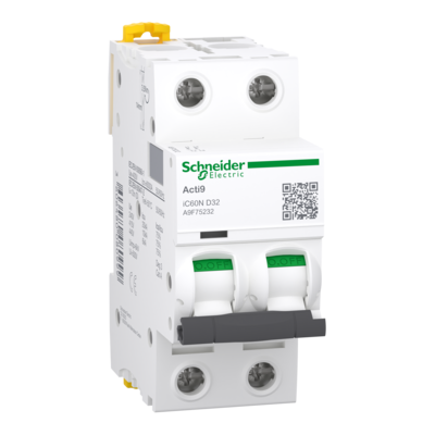 Acti9 iC60N - Disjoncteur - 2P - 32A - Courbe D - 400Vca - 6000A/10kA - SCHNEIDER ELECTRIC - A9F75232