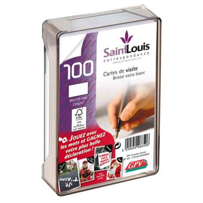 Coffret de 100 cartes de visite bristol blanches 82x128 220 g/m²