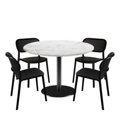 Lot table Ø120cm & 4 chaises - pied noir plateau marbre calacata - intérieur - RestooTab