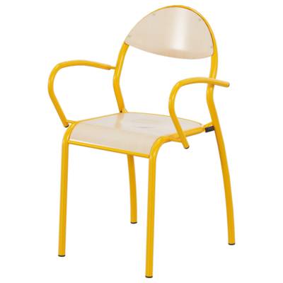 Bridge ROND'O 4 pieds assise et dossier bois Blueprotech® accoudoir et piètement époxy - T6 - Jaune RAL 1003 - MOBIDECOR