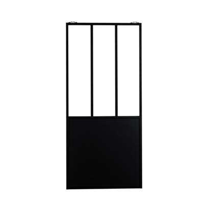 Porte suspendue STER avec structure en aluminium noir sablé et 2 partitions vitrées - Gedimat - MANUFACTURE DE FRANCE