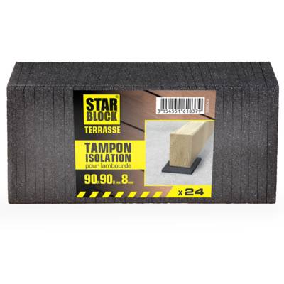 Tampon d'isolation pour lambourdes matière caoutchouc aggloméré 90 x 90 x 8 mm - boîte de 24 pièces - Gedimat - NORAIL