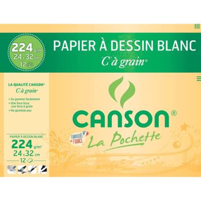 Pochette de 12 feuilles de papier dessin C A GRAIN 224g 24x32cm - CANSON
