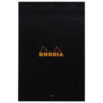Bloc agrafé Rhodia N°19 21x31,8 cm 80 feuillets ligné avec marge 80g - Noir