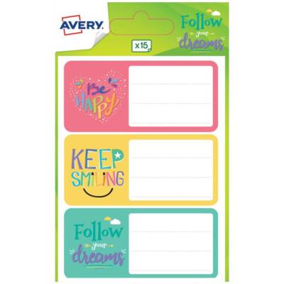 Sachet de 15 étiquettes scolaires (phrases fun) - 76x34mm