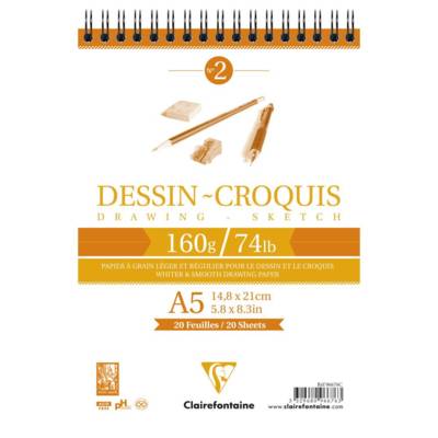 Bloc Dessin Croquis Spirale 160g A5 35 Feuilles Blanc