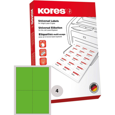 Etiquettes universelles, 105 x 148 mm, sans bord, vert - Kores