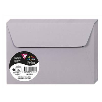 Pqt de 20 Enveloppe 120g 114x162 gris koala