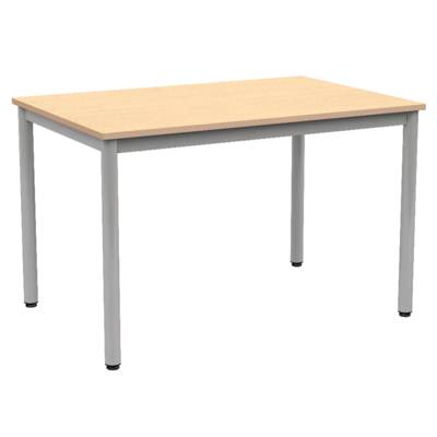 Table CARÉLIE plateau ép.24 mm stratifié chant bois piètement époxy - 120x80 cm - T6 - Hêtre miel/Gris alu 9006 - Mobidecor