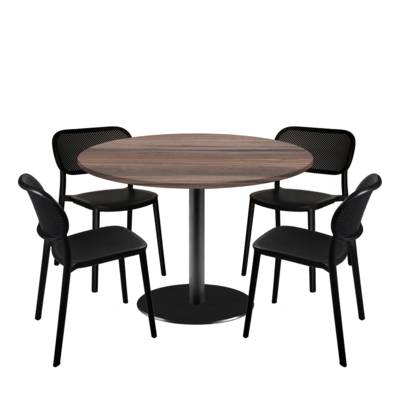 Lot table Ø120cm & 4 chaises - pied noir plateau chêne montagne - intérieur - RestooTab