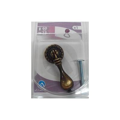 Pendant de tiroir goutte zamak bronze haut.60mm larg.23mm sous coque de 1 pièce - Gedimat - INTERGES.COM