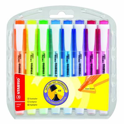 Etui de 8 Surligneurs de poche SWING COOL Pointe Biseautée 1 - 4 mm - STABILO