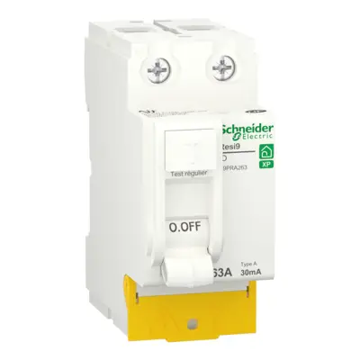 Resi9 - inter différentiel - 2P - 63A - 30mA - Type A - peignable - alim bas - SCHNEIDER ELECTRIC - R9PRA263