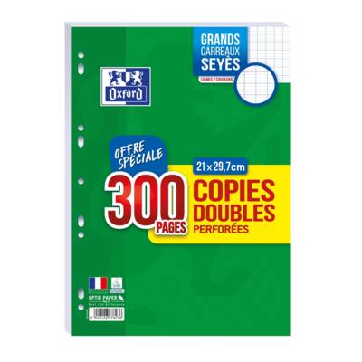 Copies doubles perforées A4 300 Pages 90 g grands carreaux