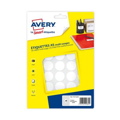 Sachet de 640 pastilles Ø24 mm. Imprimables. Coloris blanc