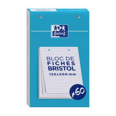 Bloc de 60  fiches bristol 125X200 perforées Q5/5 blanc