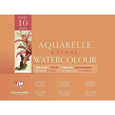 Bloc Aquarelle Etival encollé 4 côtés 300g grain fin 10 Feuilles 18x24 cm