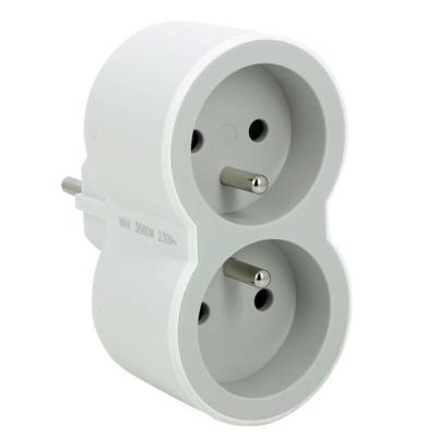 Fiche biplite avec 2 prises frontales avec terre 16A blanc/gris clair - Gedimat - LEGRAND