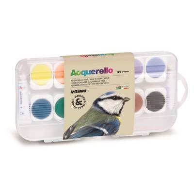 Pastilles d'aquarelle fine  en godet remplaçable,  12 couleurs. Ø 30 mm