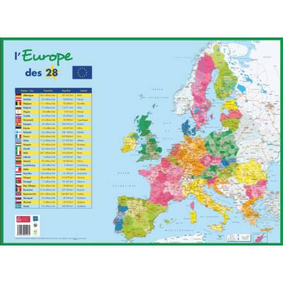 Sous-main carton rigide "Carte Europe Politique" 40,5 X 55 cm