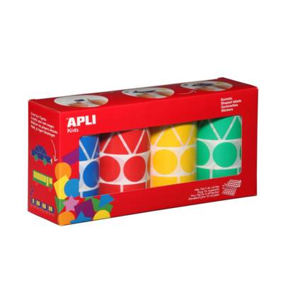 Lot de 4 rouleaux gommettes géométriques 27 mm (5428 pièces) Assorties