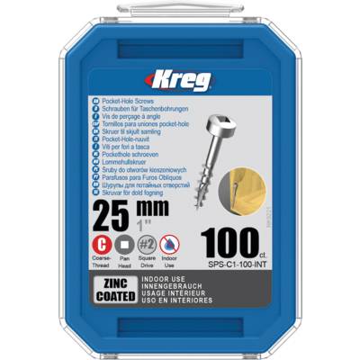 Vis à trous de poche Kreg 25 mm Revêtu de Zinc Pan-Head, Filetage épai - KREG - SPS-C1-100