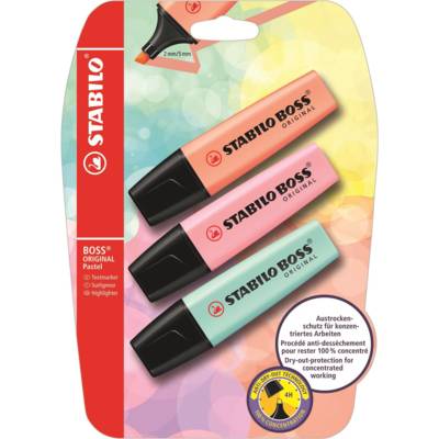 Blister x 3 surligneurs BOSS ORIGINAL Pastel pêche + rose + turquoise