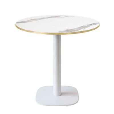 Table pied blanc Ø70cm marbre blanc chant laiton - intérieur - RestooTab