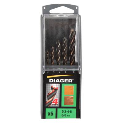 Foret bois 4 pointes D3/4/5/6/8mm - coffret de 5 pièces - Gedimat - DIAGER