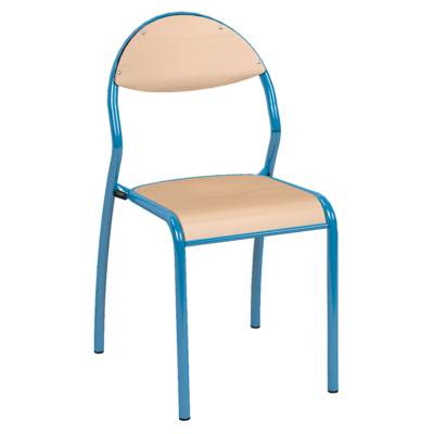 Chaise ROND'O 4 pieds assise et dossier bois Blueprotech® piètement époxy - T6 - Bleu RAL 5015 - Mobidecor