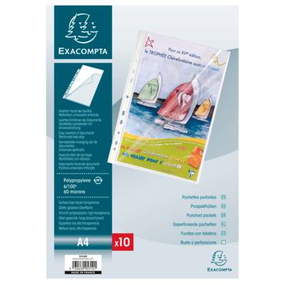 Sachet de 10 pochettes perforées ouverture haut et côté polypro lisse 6/100e A4