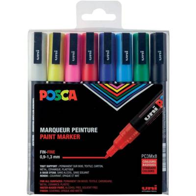 Boîte de 8 marqueurs pointe conique fine pc3m/8 0,9 - 1,3mm assorti