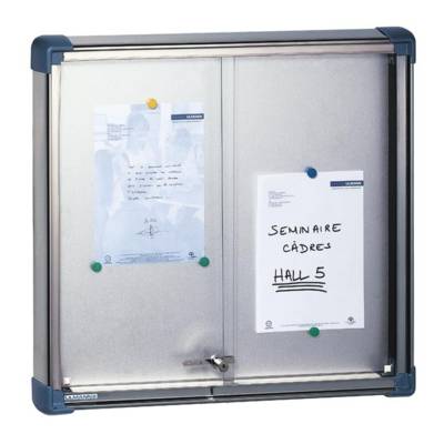 Vitrine d'affichage fond alu zinc intérieur à portes coulissantes