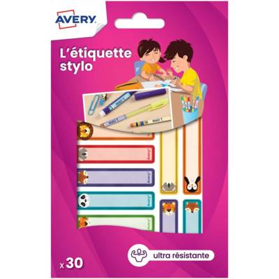 Sachet de 30 étiquettes stylos motifs animaux - 50 x 10 mm
