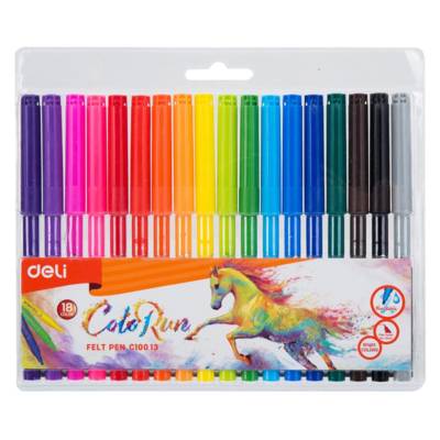 Pochette 18 Feutres ColoRun encre lavable pointe 2.0mm 18 couleurs - DELI
