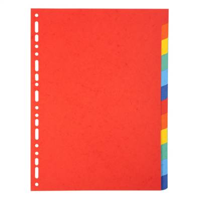 Intercalaires carte 220g 12 positions - A4 - Couleurs assorties