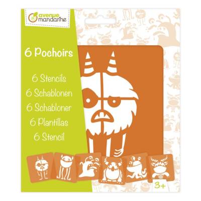 Set de 6 pochoirs enfants, Monstres - Orange